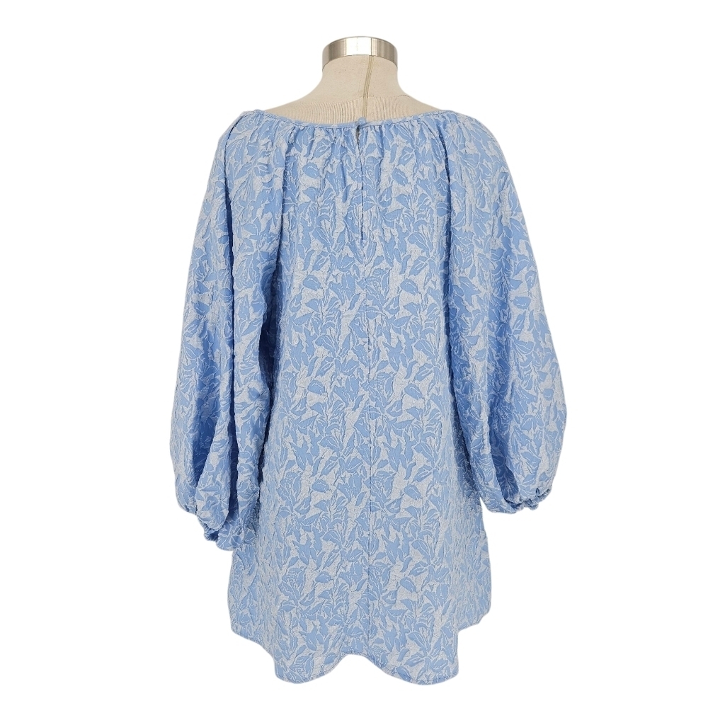 NY&C New York Company Shift Dress Blue Floral Long Sleeve Button Back Medium - Picture 4 of 8
